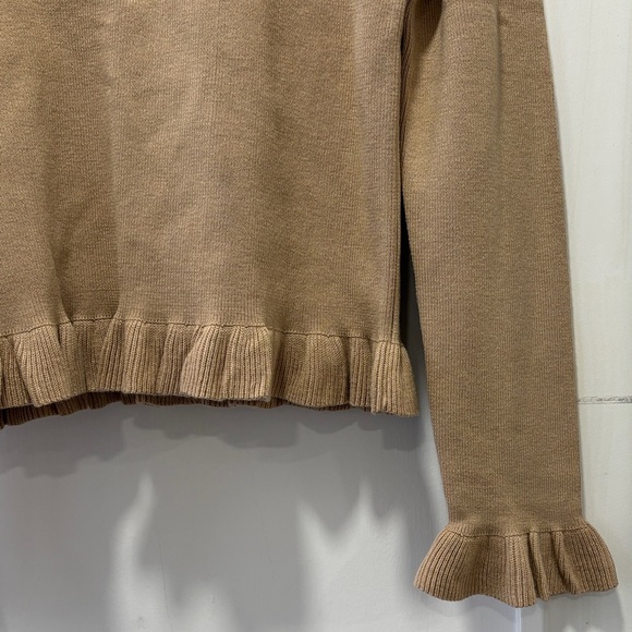 Ann Taylor Tan Crew Neck Ruffle Hem Long Sleeve Sweater Top Size Medium - Picture 2 of 10